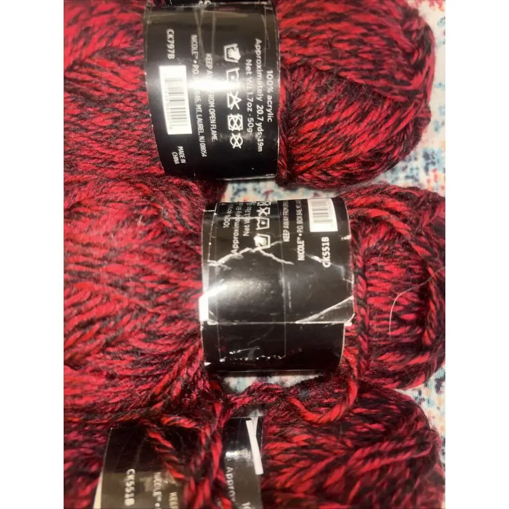 4 Skein Studio Samples by Nicole Acrylic Yarn Red Black Marled Twist